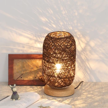 

Home Decor Room Lightweight Easy Use Desk Light Wood Rattan Stable Eco-friendly Gift Table Lamp Non-flickering Twine Ball Art