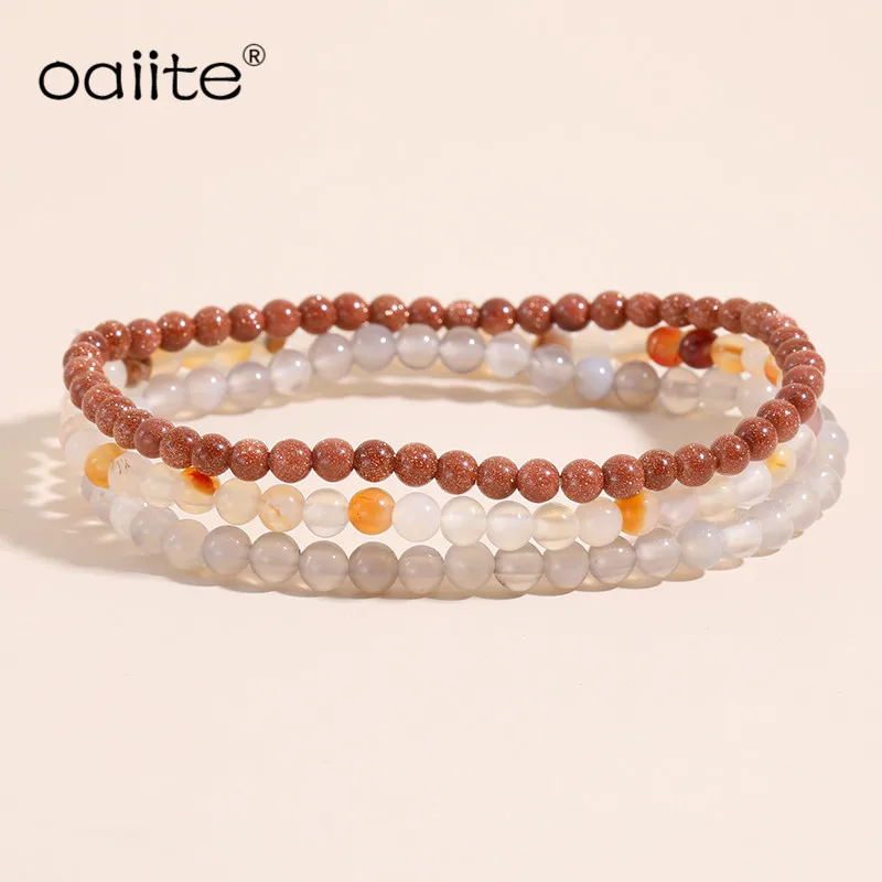 

OAIITE 4mm Natural Golden Sands Stone Beaded Bracelet Set Trendy Mini Gem Stone Energy Bracelet Red Stone Energy Yoga Bracelet