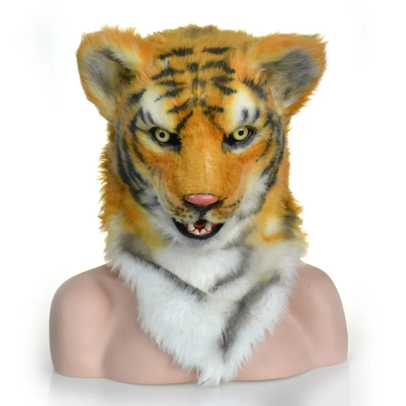 Рот белый тигр капюшон Маска Супер Моделирование Маска леопарда Косплей вечерние забавные животные Голова Крышка лицо Милая голова животного