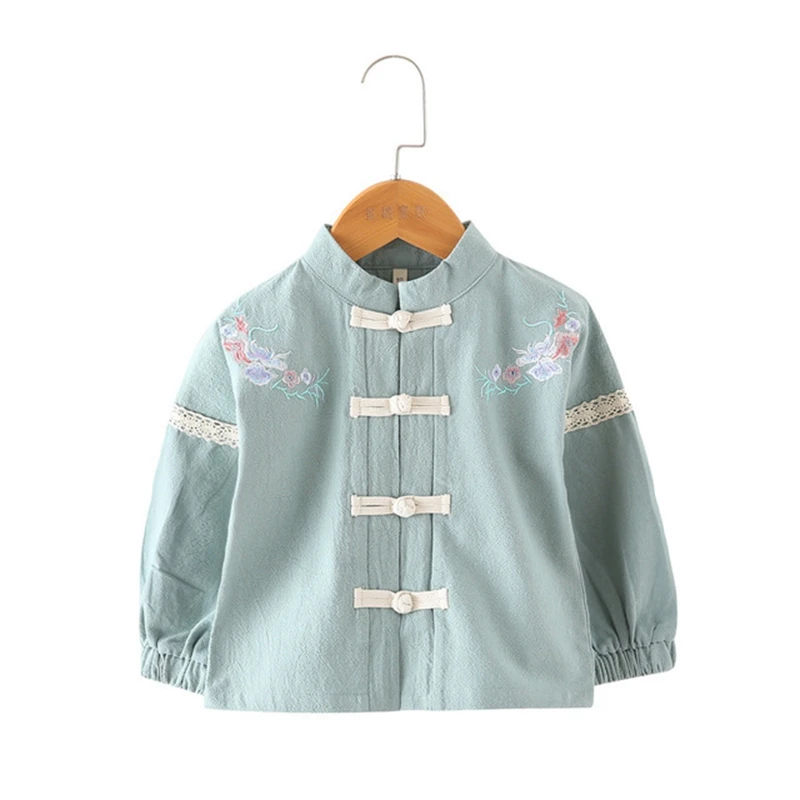Hanfu/детская одежда; сезон весна-осень; модные костюмы с вышивкой и воротником-стойкой; юбки для девочек; Детский костюм для девочек; Hanfu - Цвет: top 3