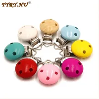 TYRY.HU 2pcs Metal Wooden Baby Pacifier Clips Holders Cute Infant Soother Clasps Pacifier Chain DIY Accessories Tools 1