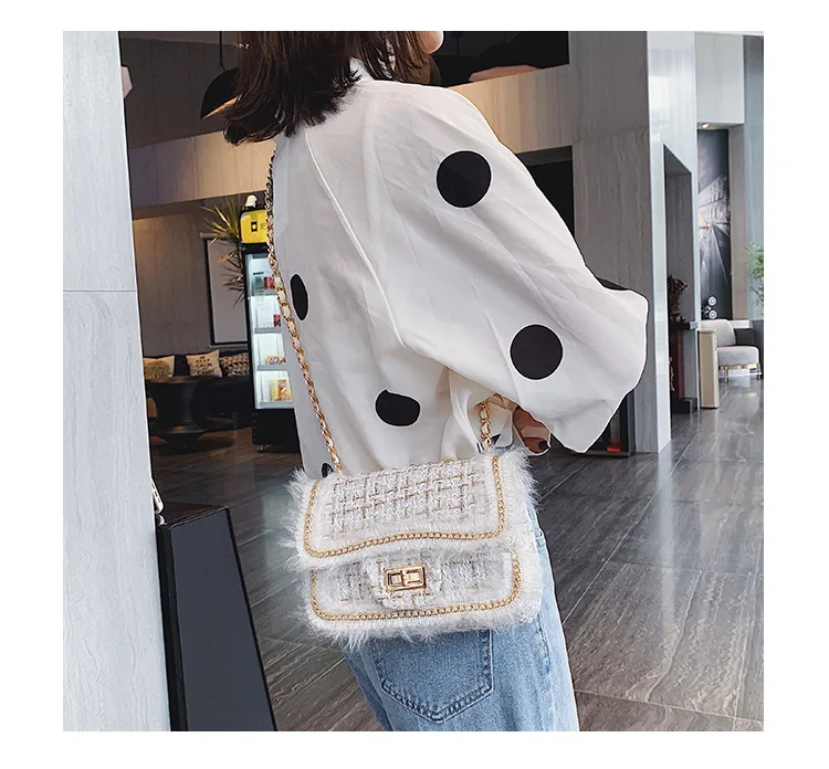 2019 Winter Top Brand Luxury Design Handbag Purse for Women Classic Tweed Flap Shoulder Bag Ladies Wool Plaid Mini Crossbody Bag (10)