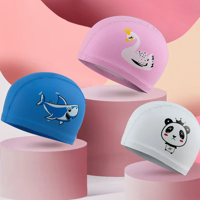 Swimming Cap Children Elastic Fabric Cute Cartoon Long Hair Kids Protect Ears Swim Pool Hat Boys Girls Swim