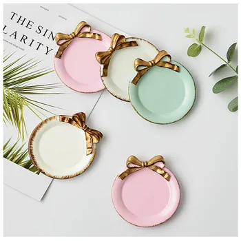 

Nordic Mini Round Bow Cake Storage Trays Makeup Organizer Dessert Plate Decorative Tray for Kitchen Home Decor 10x10cm