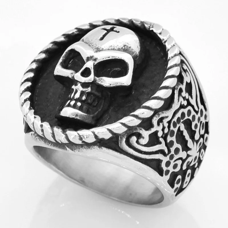 Skull Steampunk Cross Discredit Stainless Steel Ghost Men's Ring Man Jewelry Hip Hop Viking Vintage Rock Ringen | Украшения и
