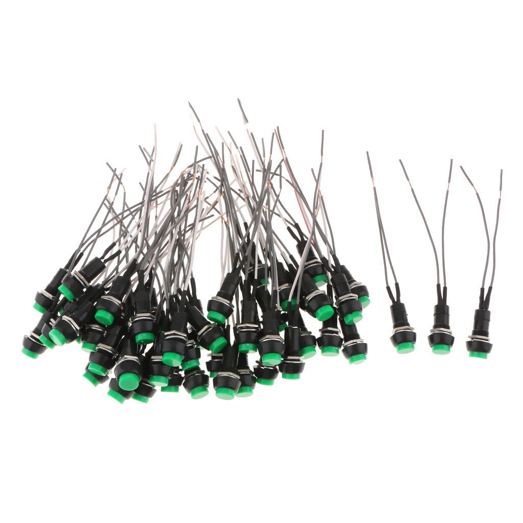 50 Pack Car Circuit Wire Horn Switch ON-OFF Lighted Push Button Switch Green