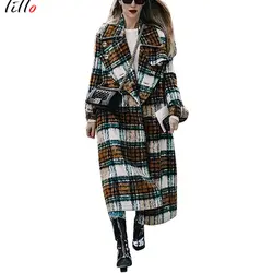 Темпераментный тренд, клетчатое пальто, куртка 2019, новое офисное женское теплое пальто, модное элегантное пальто с отложным воротником