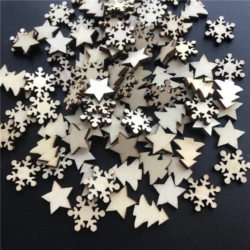 

50pcs Wooden Christmas Tree Snowflakes Stars DIY Christmas Hanging Ornaments Pendant Table Confetti Christmas Home Decorations