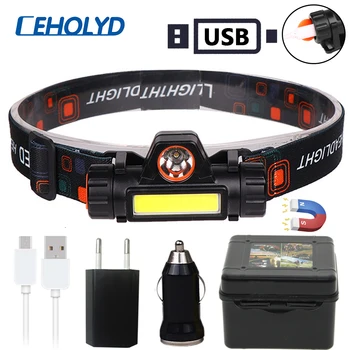 

XP-G Q5 Built-in USB 18650 Rechargeable Battery LED Headlamp COB Work light 2 Mode With Magnet Waterproof Headlight Head Lamp