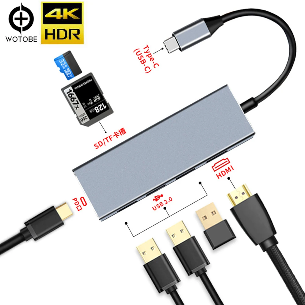 

Wotobe USB C Hub, 7-In-1 USB C Adapter with 4K USB C to HDMI, 3 USB 2.0 Ports, TF/SD Card Reader, Pd Charging Port for MacBook