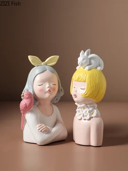 

Nordic Fairy Garden Resin Cute Cartoon Girl Bust Figurines Portrait Desktop Decor Crafts Sculpture Girly Room Decoration