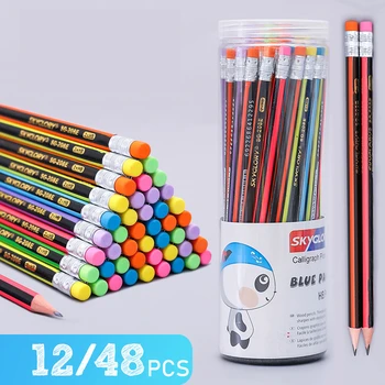 

12/48 pcs Triangular penholder Multi color eraser Hb Pencil Write draft keep in mind Suitable for children's server