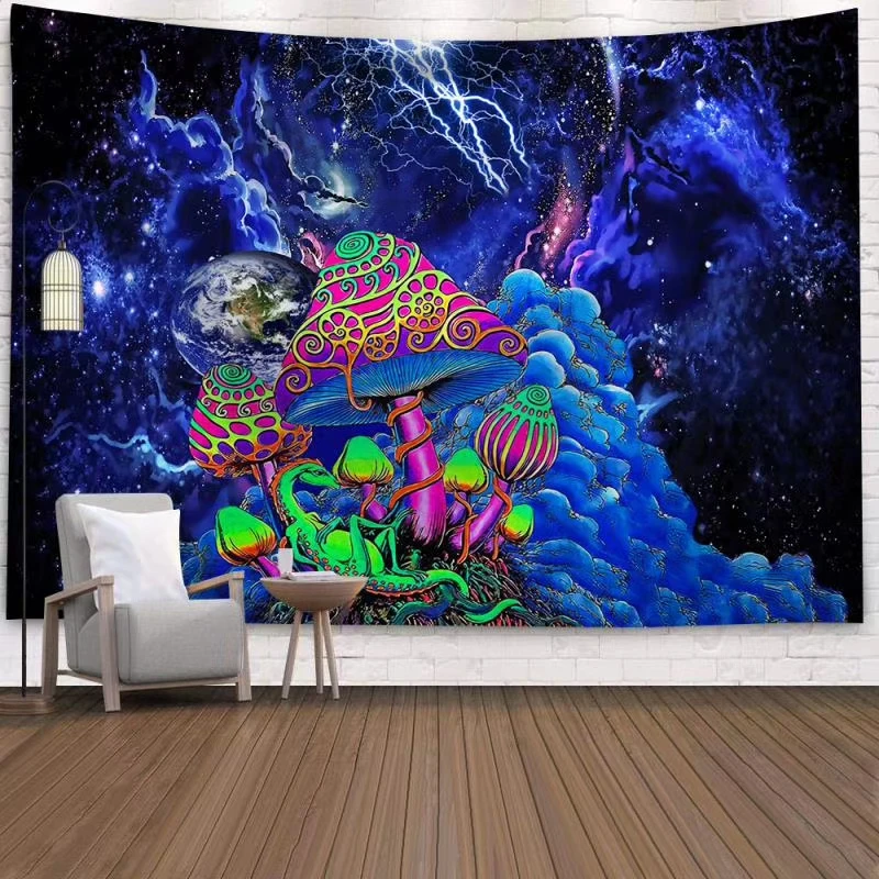 Space Mushroom Forest Castle Tapestry Fairytale Trippy Colorful Dragon Wall Hanging Tapestry for Home Deco Tapestry