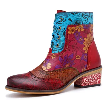 

Leisure Time Nation Genuine Leather Chalaza Printing Woman Boots Cowboy Boots