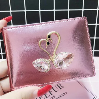 

Fashion double crystal swan card case litchi multifunctional driver license case cover