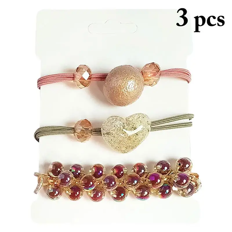 

3PCS Hair Tie Fashion Pearl Beads Assorted Elastic Hair Band Ponytail Holder Cute Simple Hair Rope Hair Accessories