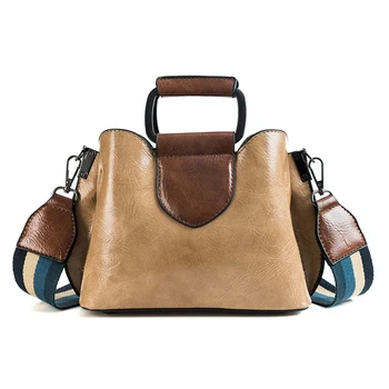 

Quality Leather Wide strap Female Shoulder Bag Women Panelled Handbags Luxury Designer Casual Top-handle Bag Lady' Crossbody Bag