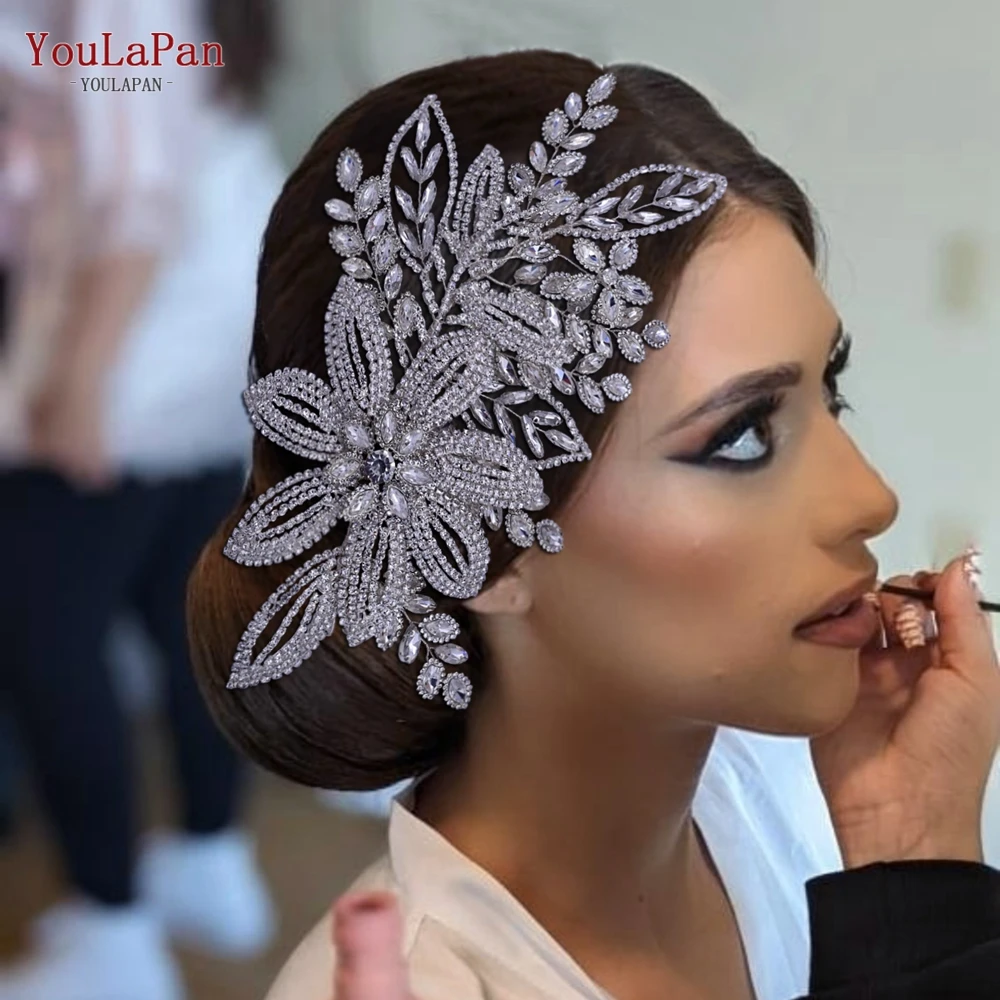 YouLaPan Fashion Strass Kronen en Tiara's Gala Kronen Bruids Haarstuk Bruids Hoofdtooi Handgemaakte Bloemen_voghion.com