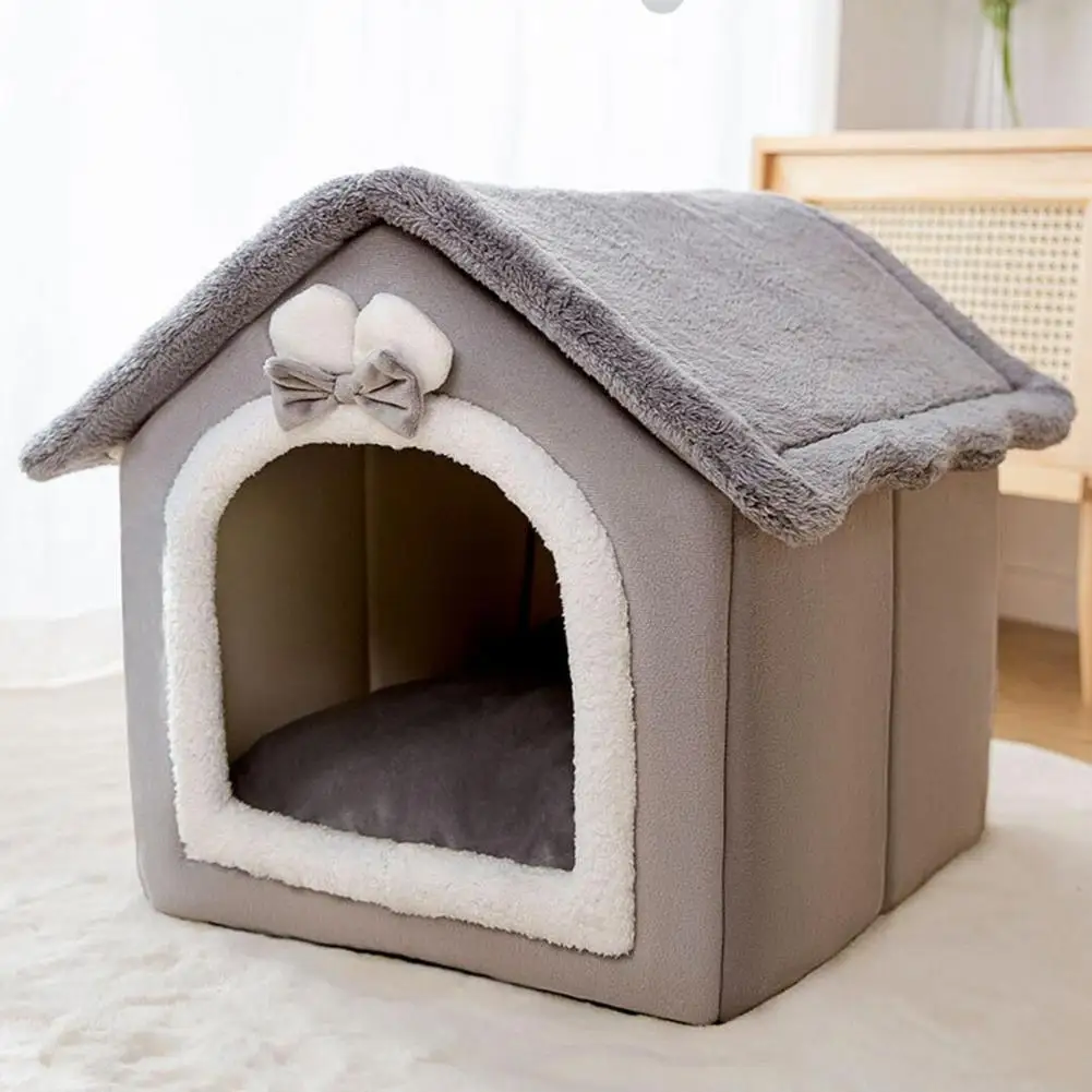 ZIME Small Pet House Soft Pet Nest with Removable Mat Portable & Convertible Small Dog or Cat Sleeping House/Bed 
