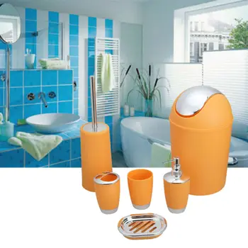 

6pc Bathroom Accessories Set Bin Soap Dispenser Toothbrush Tumbler Toilet Brush Plastic Bathroom Products Accessories Set Lot