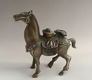 

828+++++ Collectible Chinese Styl Gold ingot & horse old copper statue