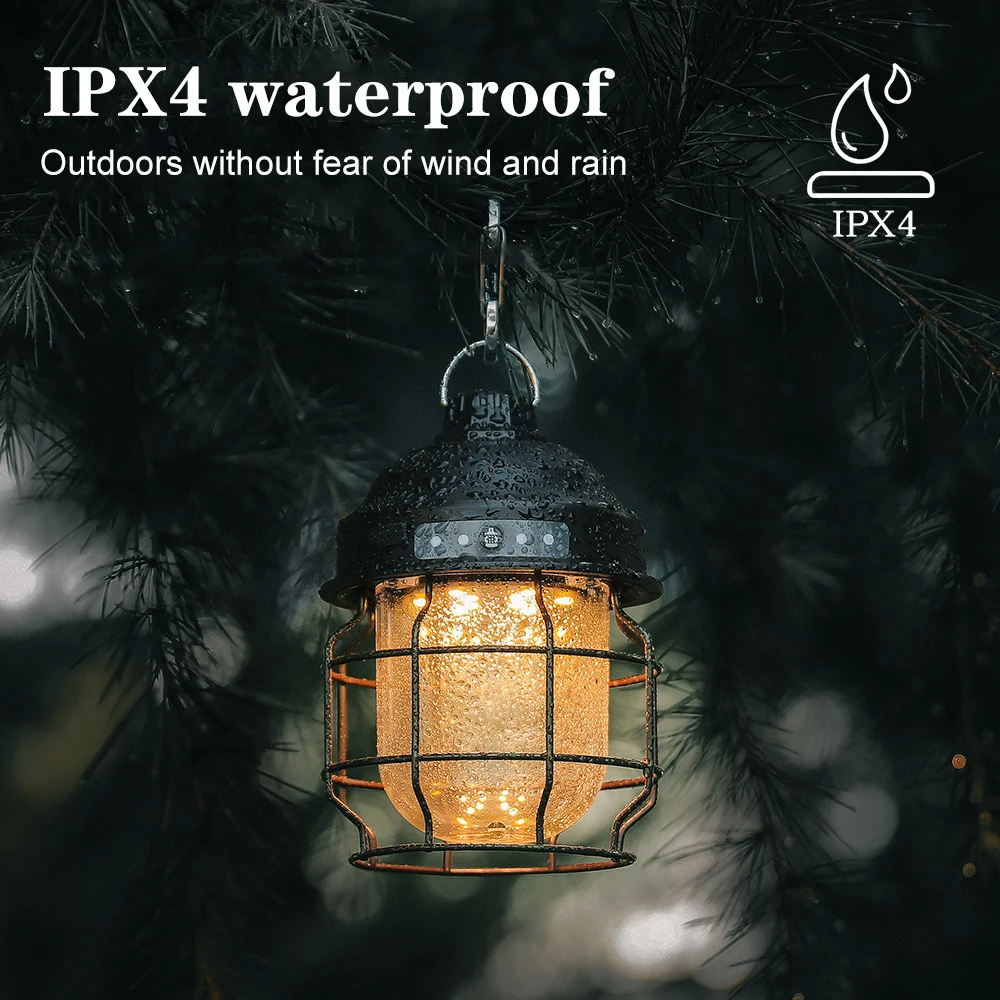 Camping Light Portable Lanterns Camping Lamp Camping Lantern Vintage Metal Hanging Camping Lanterns 3600mAh Battery Powered Warm Light Led Camp Lantern Rechargeable Tent Light For Outdoor