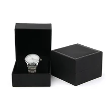 Черный из искусственной кожи изысканный стежок один слот часы браслет чехол наручные часы Коробка органайзер 9,5*9,5*6,5 см