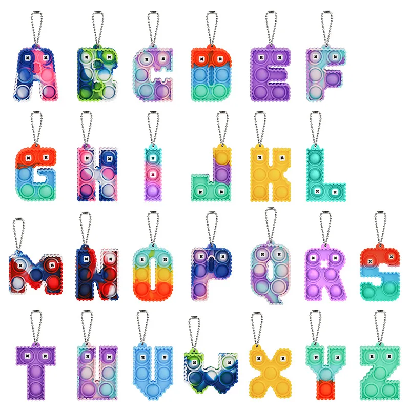 26 Letter Fidget Toys Popit Antistress New Push Bubble Rainbow Pop for Hands Keychain Squishy Pops Reliver Stress Adults Keyring | Игрушки и