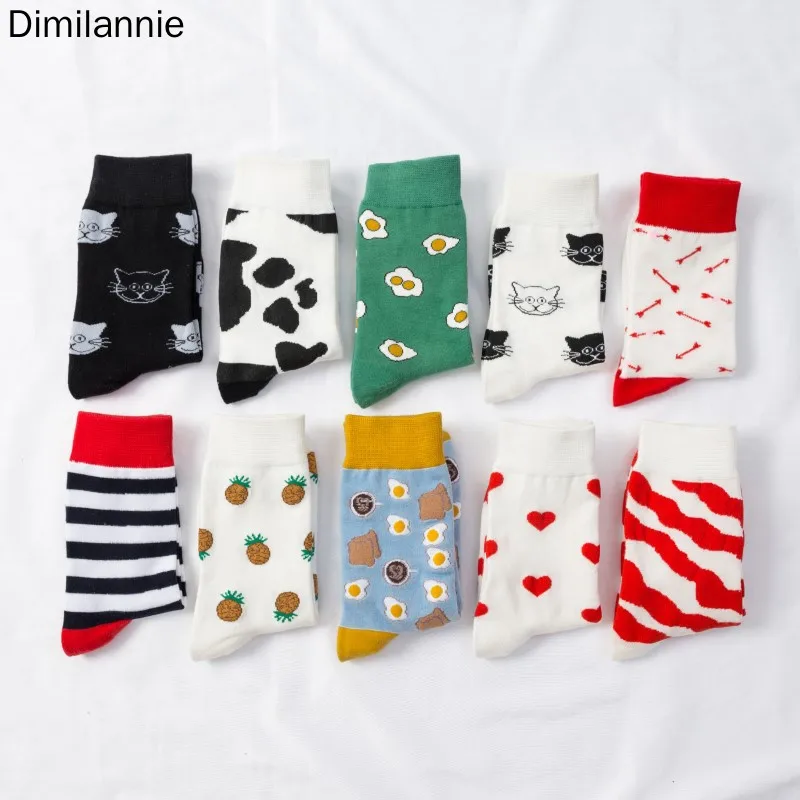 Женские носки забавный мультяшный Фрукты Банан авокадо лимонное яйцо печенье пончики еда счастливый японский Harajuku носки скейтбордиста