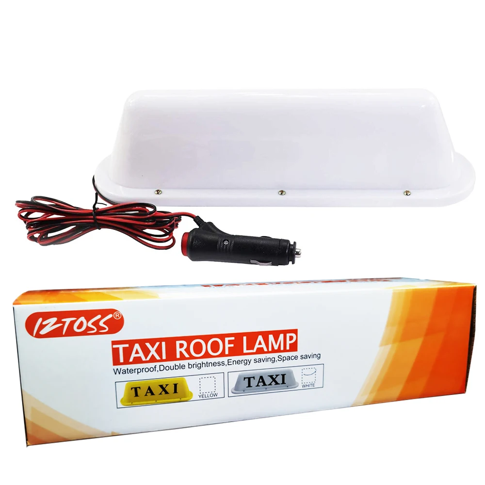 Large Waterproof White Taxi Top Light w/ Magnetic Base & 10Ft 12V Power Cable