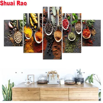 

Multi Panel diamond painting kitchen food 5 Piece Diamond picture full round diamond embroidery rhinestone art spices,