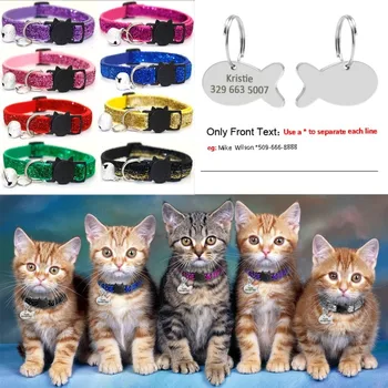 

Cat Puppy Tag Collar Set Personalized Nylon Dog Collars Engraved Tags For Small Pets Kitten 1cm Width Breakaway Quick Release