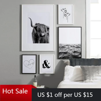 

Face Line Abstract Black White Wall Art Canvas Painting Nordic Prints Highland Cattle Wall Decor Picture Posters Aesthetic Room