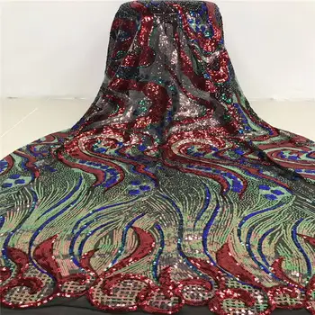 

Latest French Lace Fabric 2020 Tulle Lace Wit Sequins Embroidery African Wedding Lace Fabric For African Lace 5yards PGC2469B-1