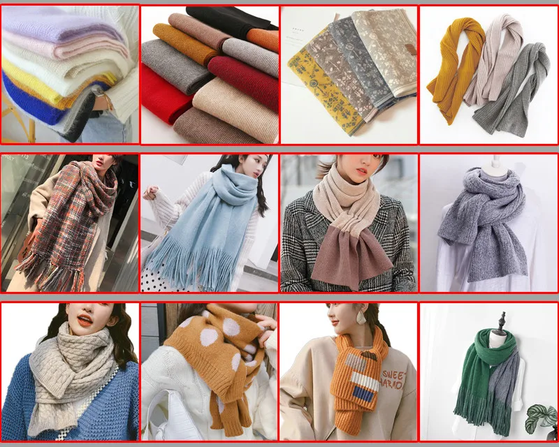 Beige Green Winter Thick Warm Knit Children's Scarf Korean Twist Short Ladies Blue Scarves Beige Khaki Green Gray Foulard Femme