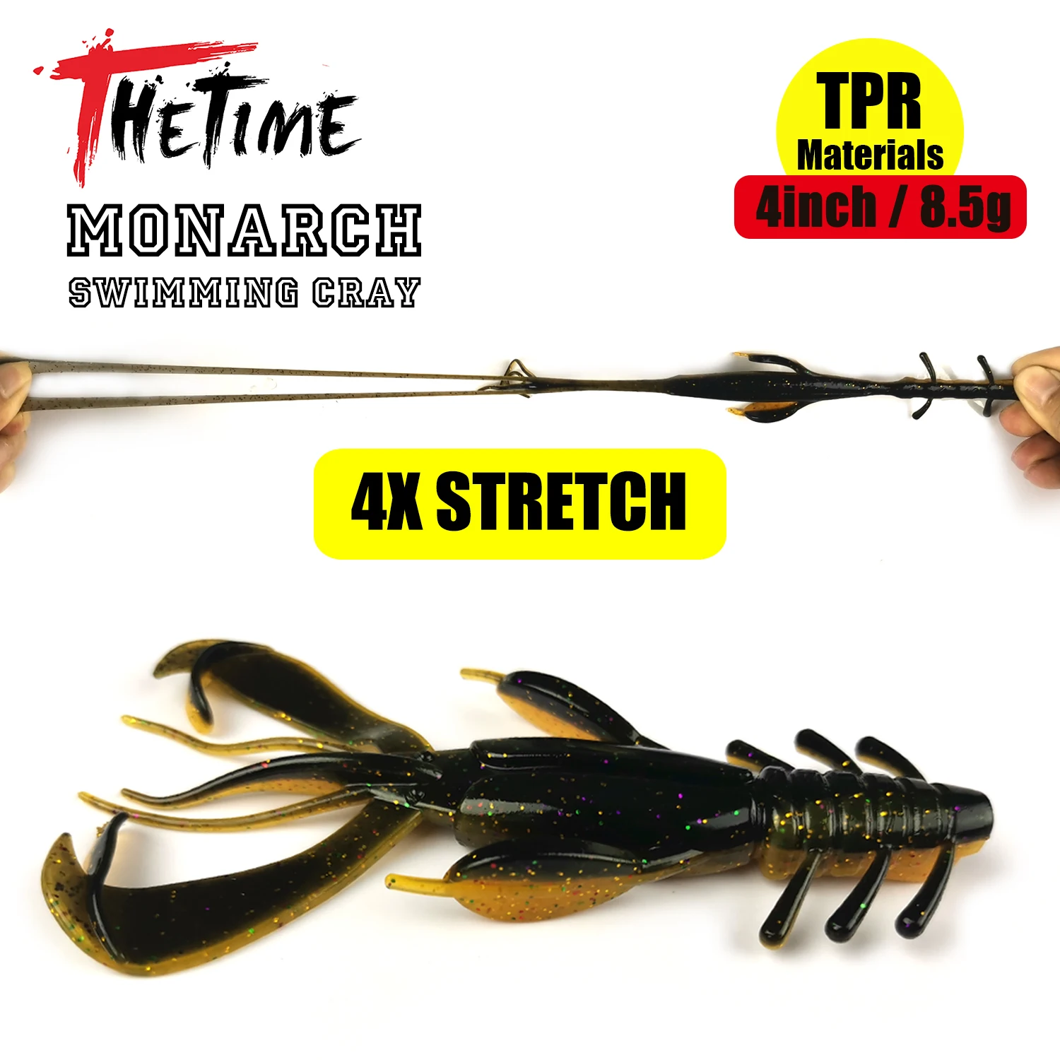 2021 New THETIME Monarch Cray Crazy Flapper Soft Swim Crayfish Silicone  Texas NED Rig Shrimp Bait For Bass Fishing Tackle