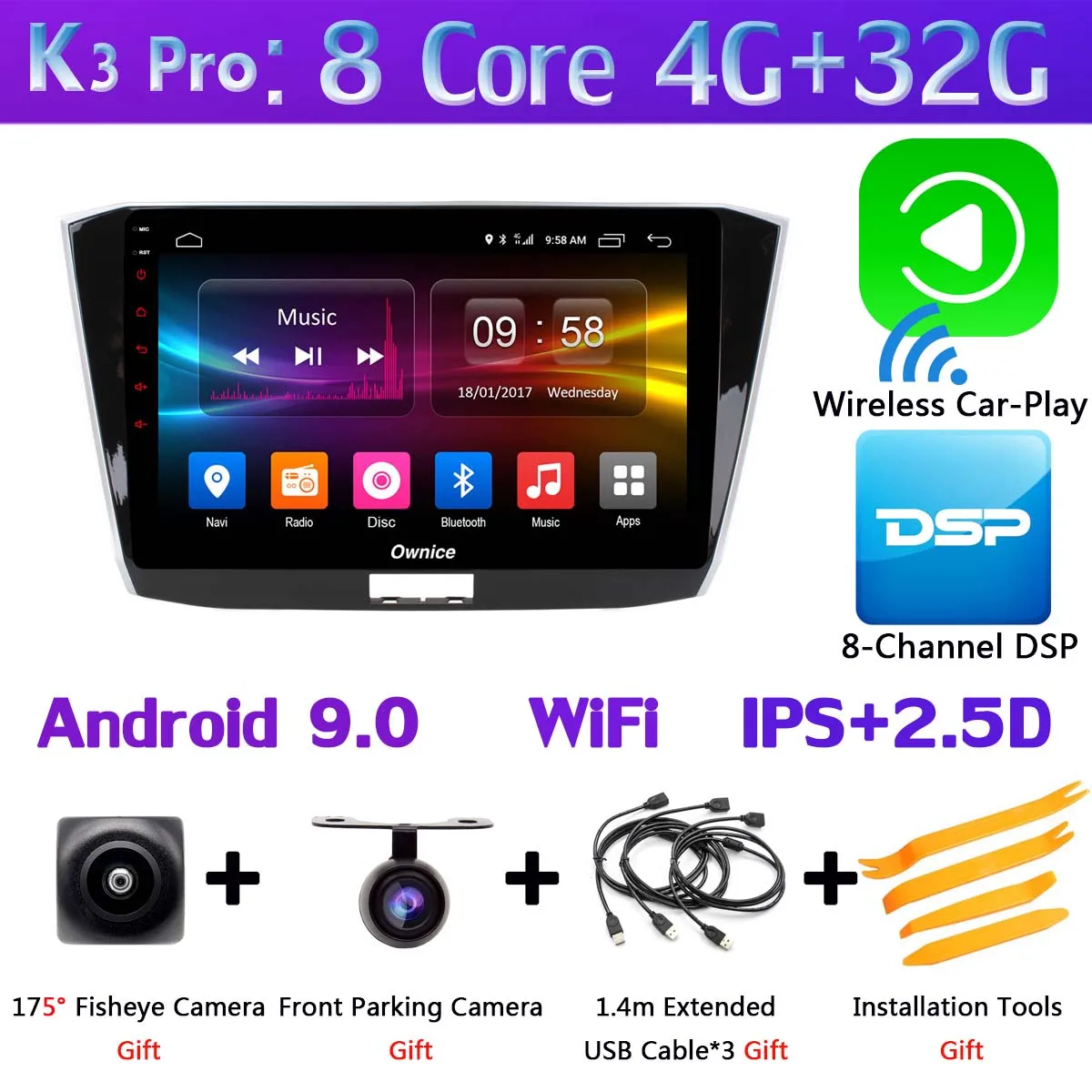 360°4×DVR AHD камера 4G LTE WiFi Android 9,0 8Core 4G 64G DSP CarPlay Автомобильный gps радио плеер для VW Passat B8 радио - Цвет: K3 Pro CarPlay
