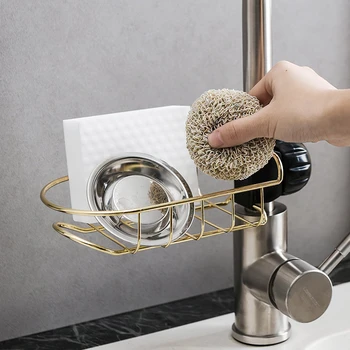 

Faucet Metal Storage Rack Adjustable Kitchen Shelf Sponge Dish Cloth Finishing Drain Rack Bathroom Gold Silver Black Holders