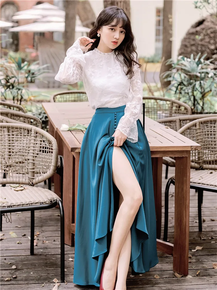 

Early Spring WOMEN'S Suit 2020 French Retro Long Sleeve Lace Upper Garment with Skirt Swinging Skirt Two-piece Dress Women's