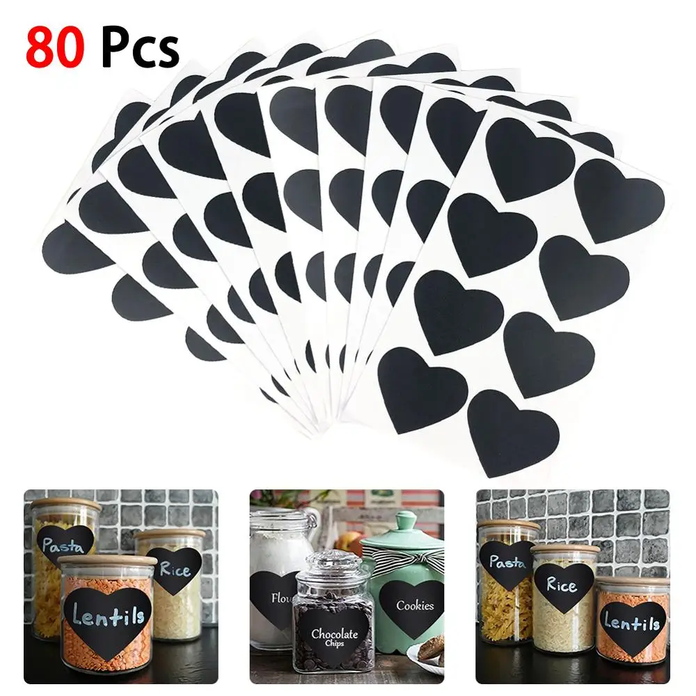 

80 Sets of Love-tape Waterproof Blackboard Spice Label for Kitchen Jam Bottle Easy to Write Convenient and Durable