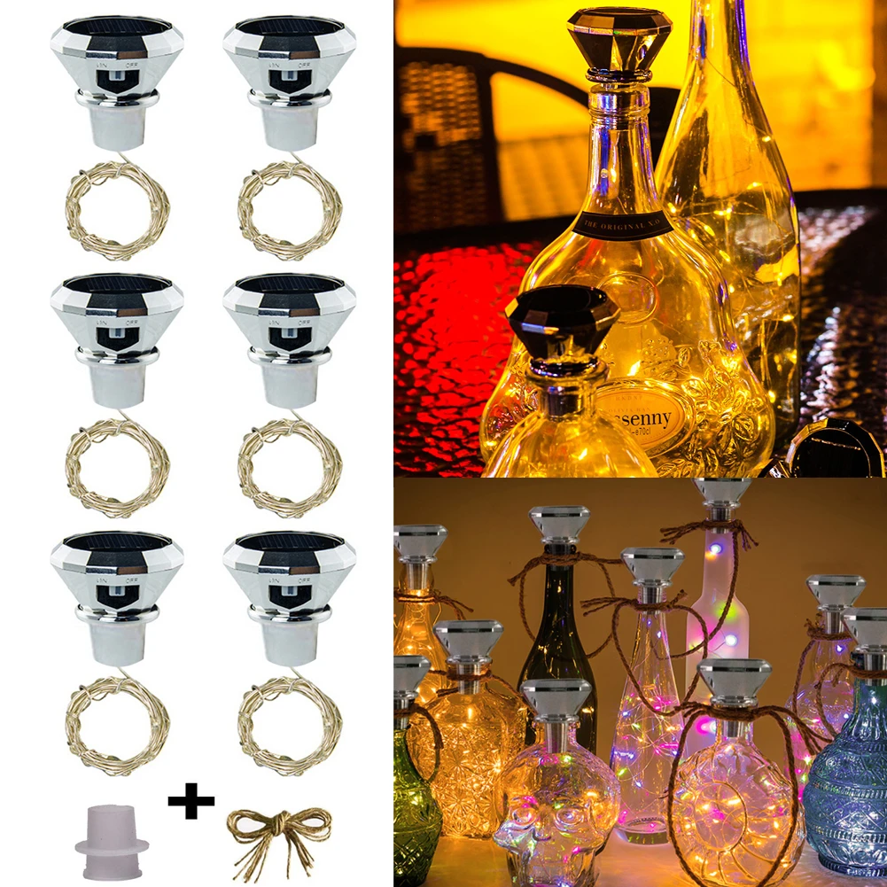 6 pcs Solar Wine Bottle Lights, 2M 20 LEDs Solar String Fairy Light Outdoor Waterproof Solar Diamond Cork Lights for Home Decor best solar light for home