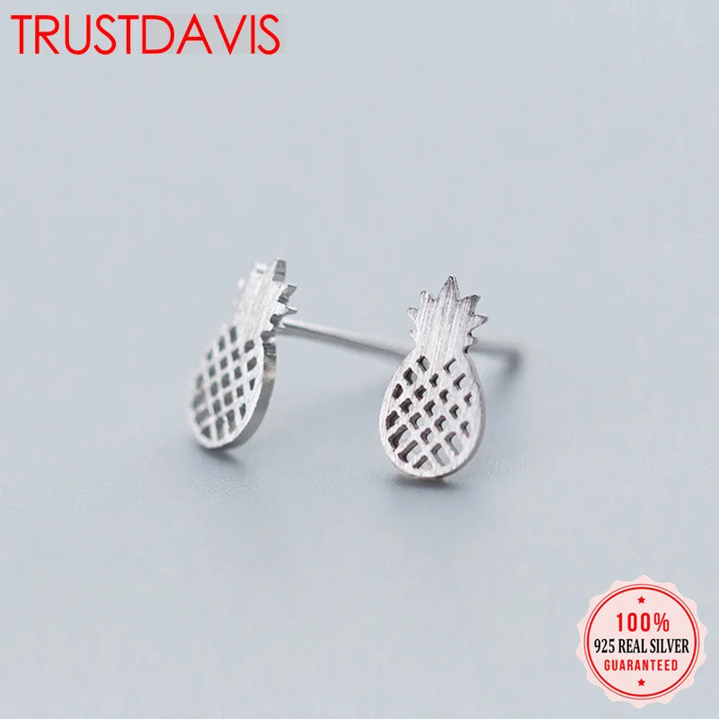

Trustdavis 100% 925 Sterling Silver Women's Fashion Fruit Pineapple Stud Earrings Gift For School Girls Daughter's Gift DA237