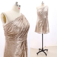 MACloth цвета шампанского, с короткими на одно плечо выше колена-Длина короткие Бисер Тюлевое платье, платье на выпускной, платье 4XL 267720 просвет