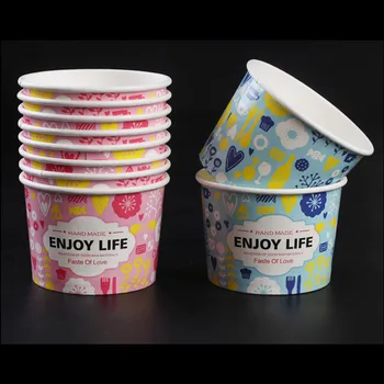 

50pcs Pink/blue creative disposable ice cream cup 16oz 500ml large round dessert cake fruit salad paper cup with transparent lid