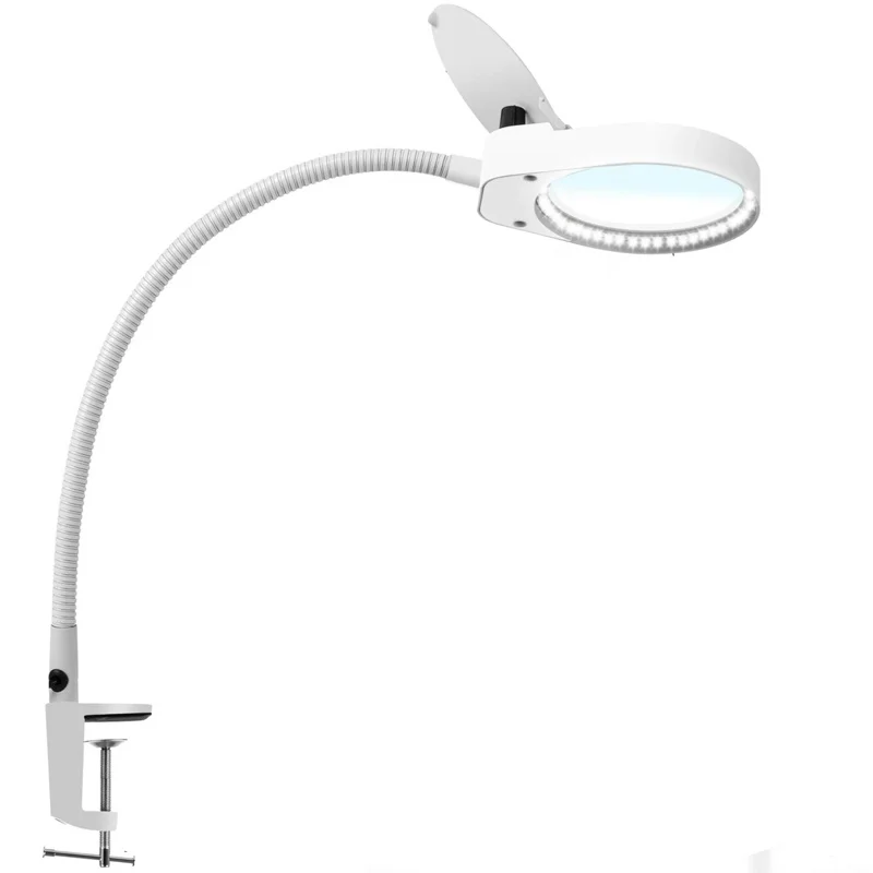 

10X15X LED Magnifying Lamp Metal Clamp Swing Arm Desk Lamp Stepless Dimmin,Magnifier LED lamp 3X10X,100mm Diameter Lens White