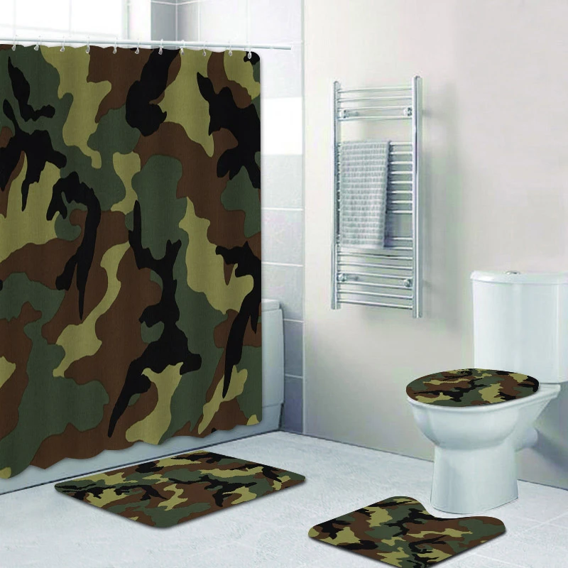 Zielony wojskowy wojskowy kamuflaż nadruk moro zasłony łazienkowe zestaw  zasłon prysznicowych Woodland polowanie maty do kąpieli dywaniki toaleta  Home Decor|Zasłony prysznicowe| - AliExpress