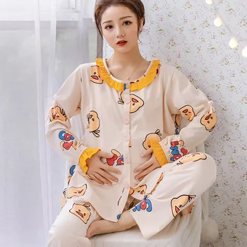 

XIFER Cotton Nursing Clothes Confinement Clothes Sweat-absorbent Pregnant Women Pajamas Spring and Autumn Postpartum Maternal