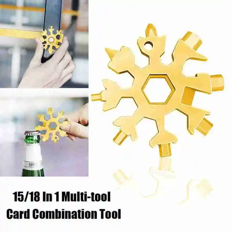 

Snowflake Tool Card For Outdoor Hiking Portable 18-in-1 Stainless Steel Multi-tool Combination Allen Key Spanner