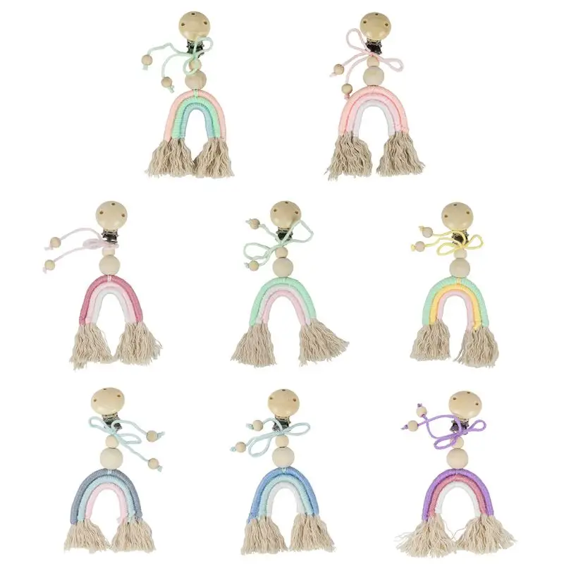 

Baby Boho Rainbow Wooden Crochet Teether DIY Jewelry Making Pacifier Clip Pendant Stroller Toys