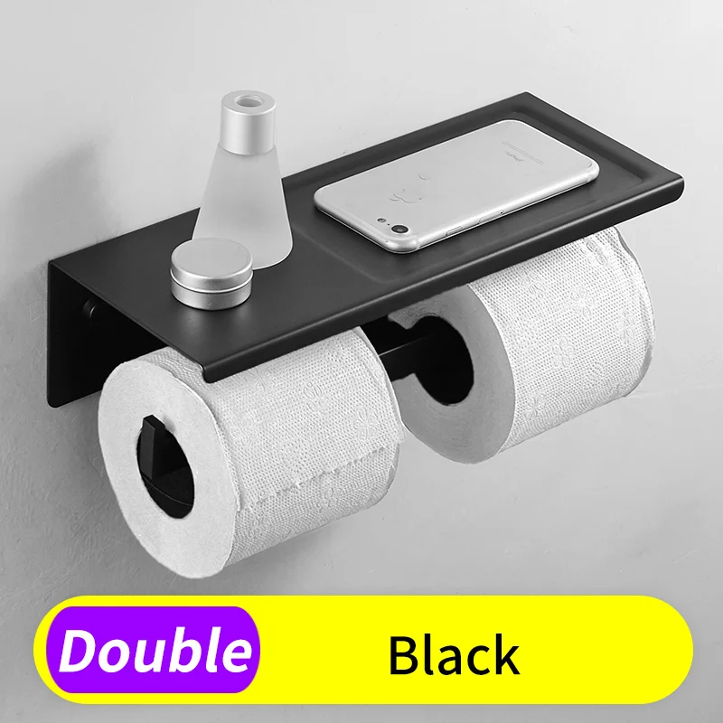 Black-Double Держатель для туалетной бумаги с полкой креативные бумажные полотенца Держатель для полотенец из нержавеющей стали черный двойной держатель для бумаги настенный - Цвет: Black-Double